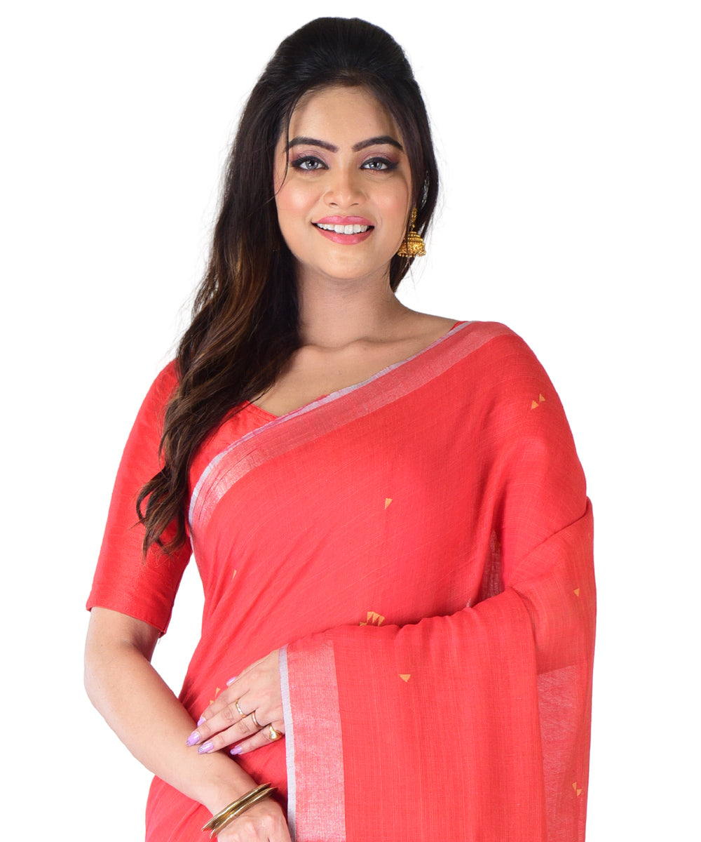 Red handwoven cotton silk saree