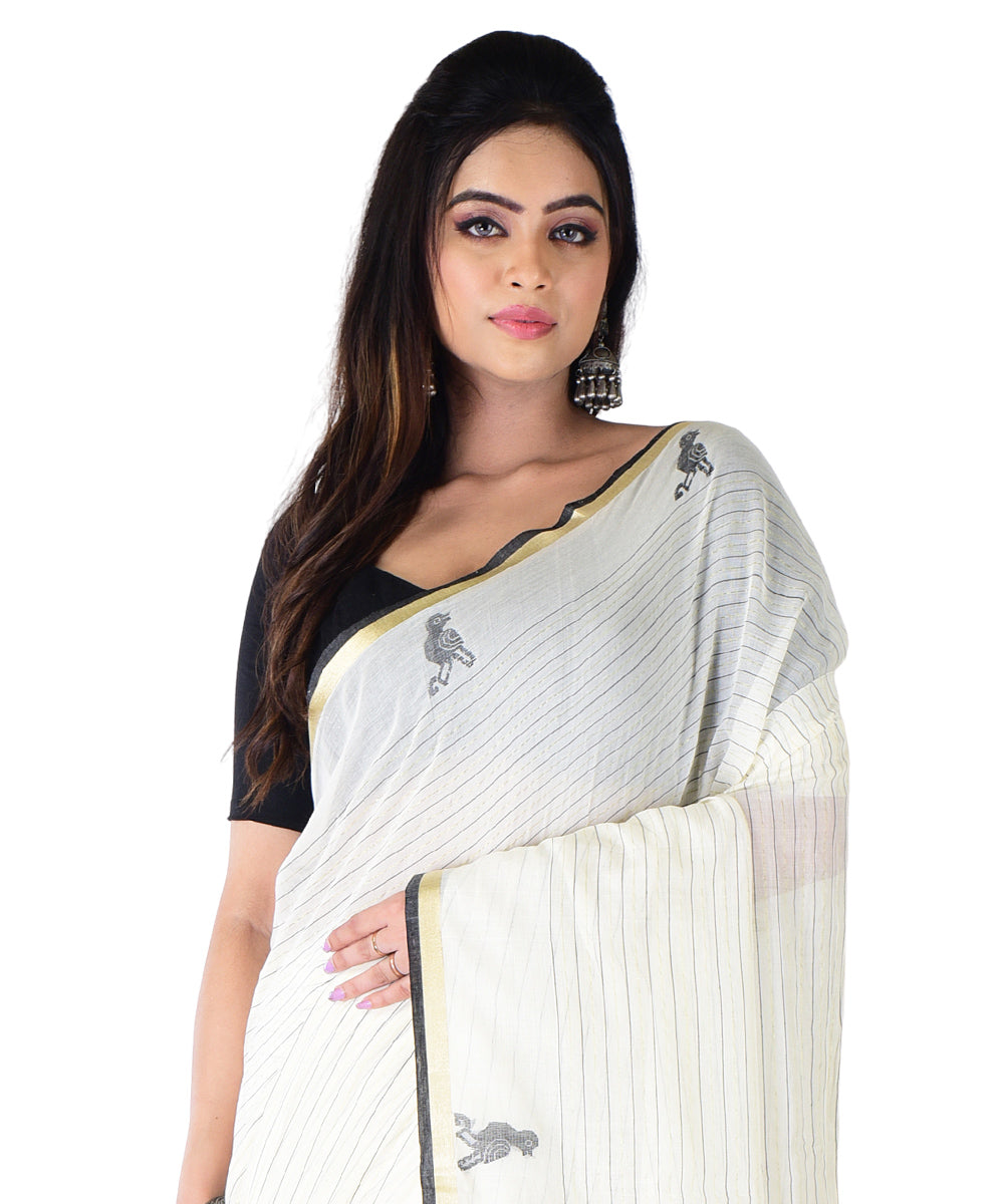 White black handloom cotton saree