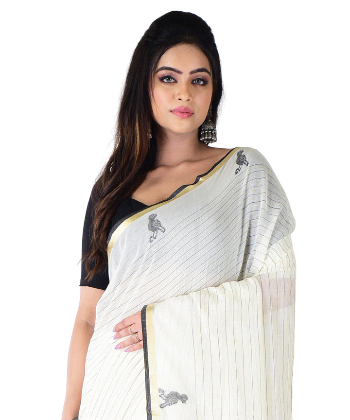 White black handloom cotton saree
