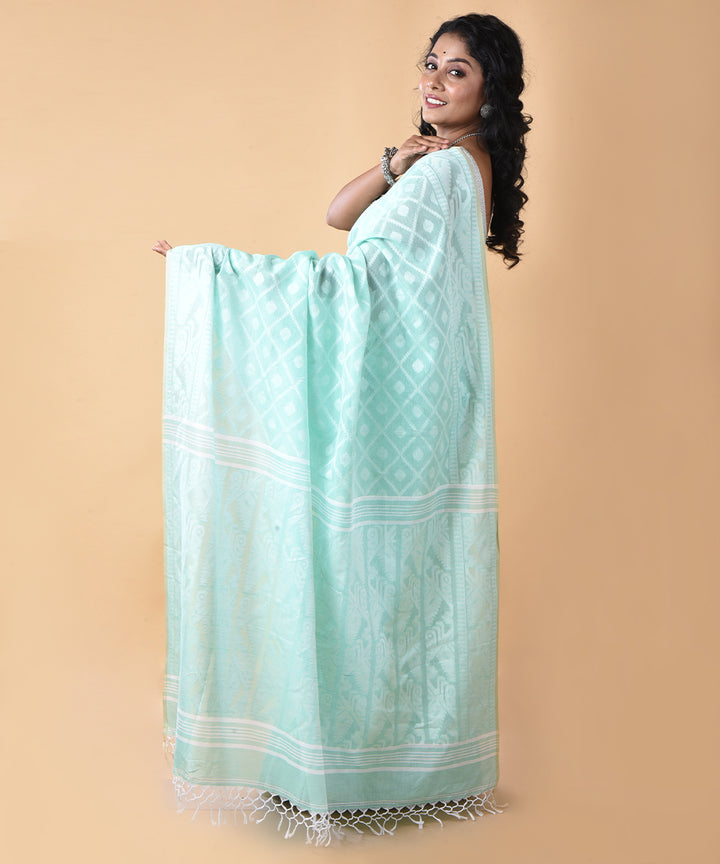 Sky blue cotton handloom jamdani saree