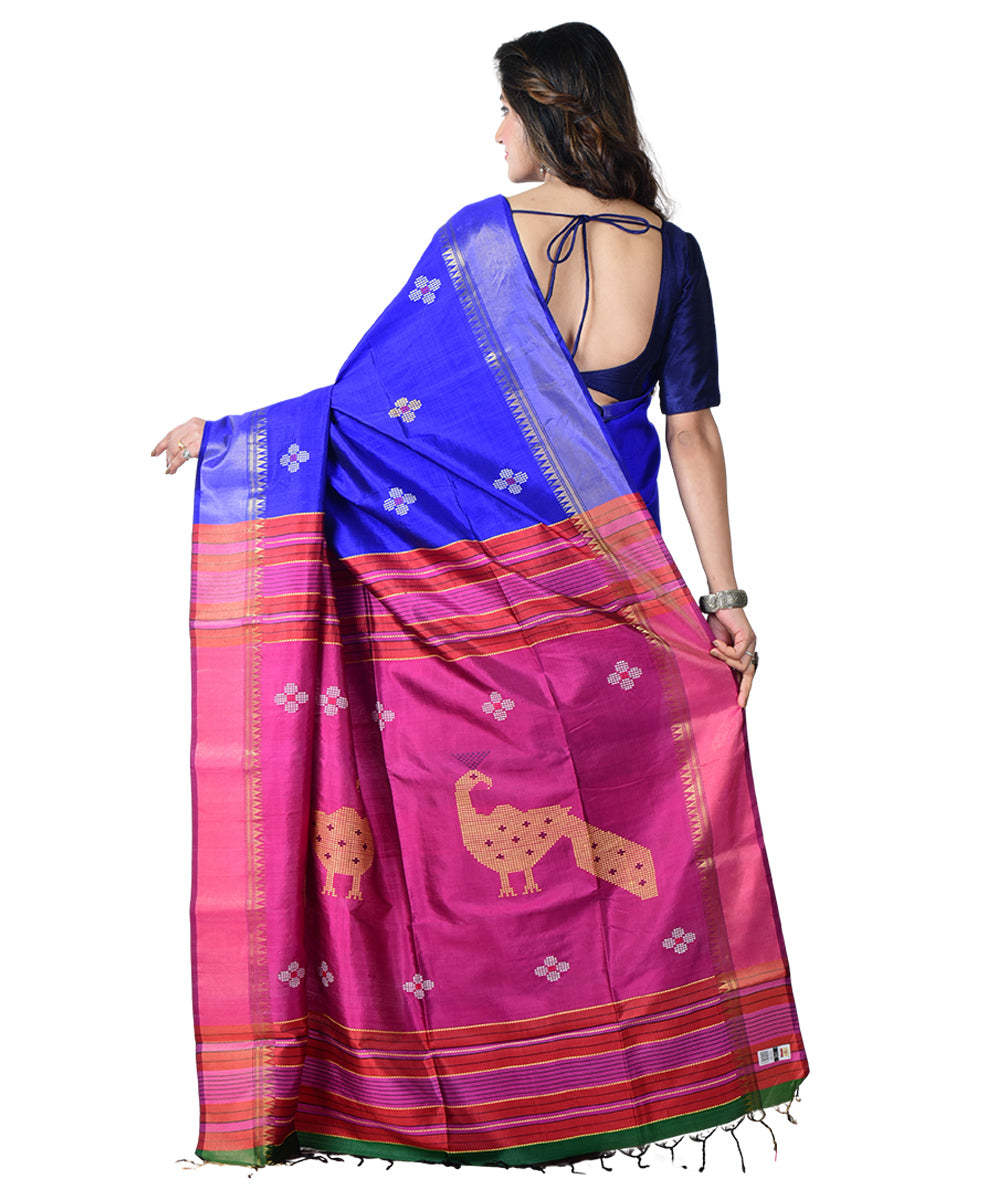 Navy blue pink  handwoven silk saree