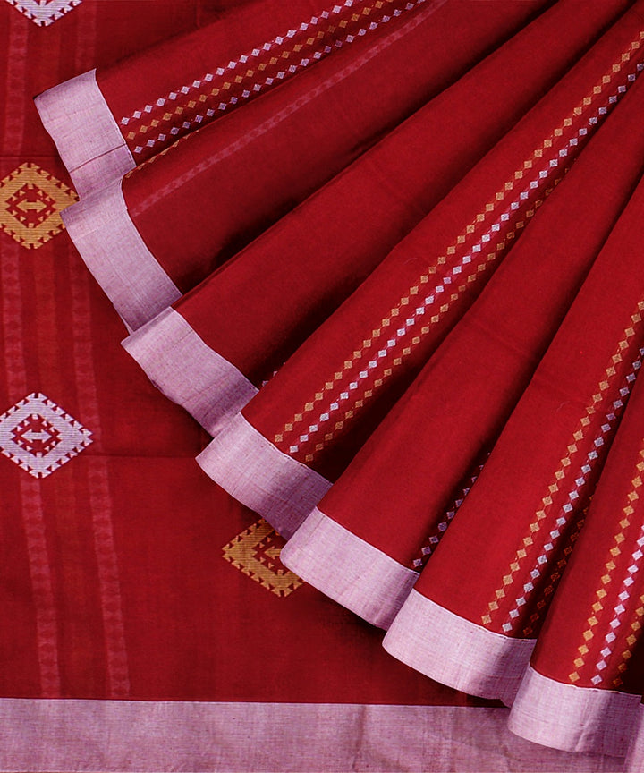 Red offwhite handloom cotton bengal saree