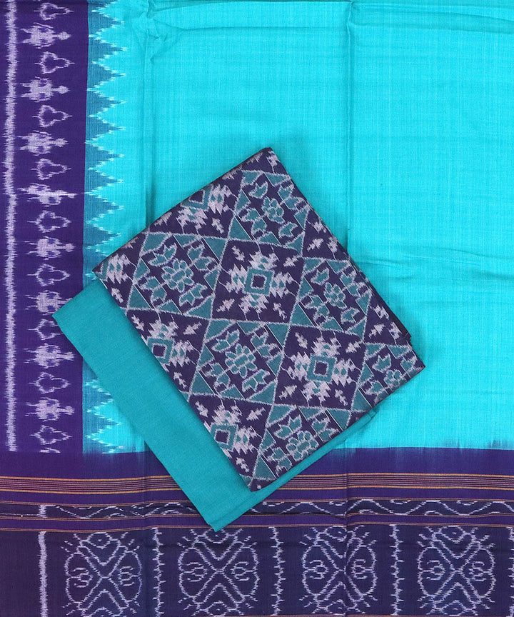 Fluorescent blue jacarta handwoven cotton sambalpuri dress material