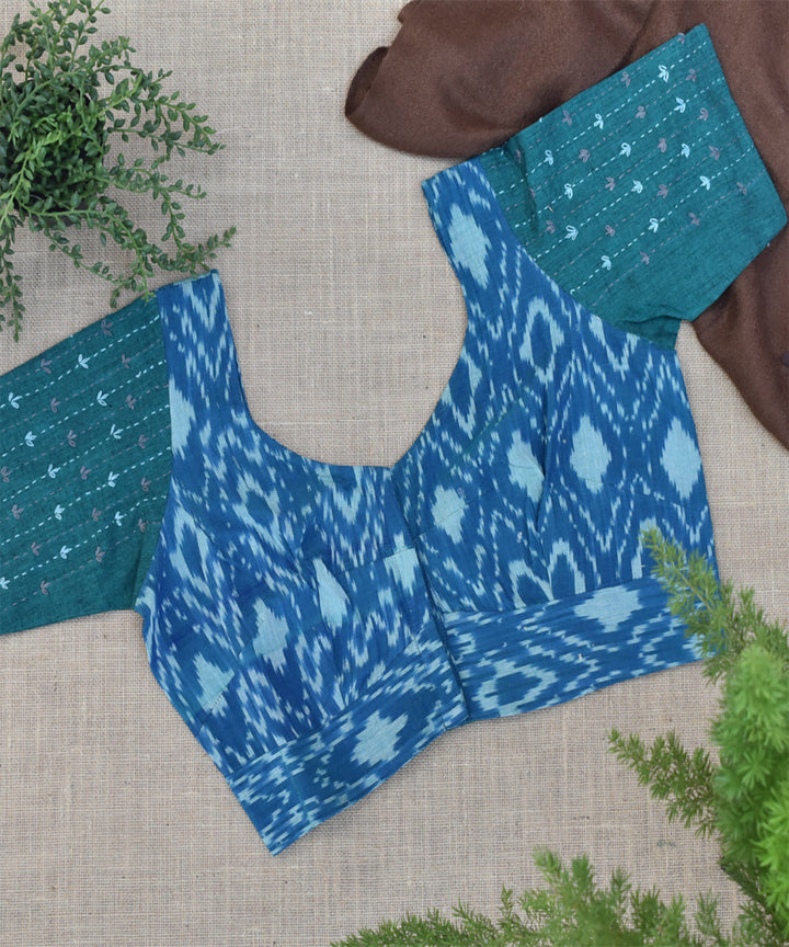 Green handwoven ikat embroidered blouse
