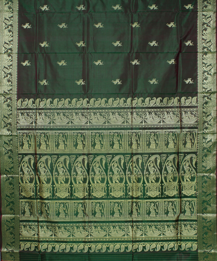 Rani green dual shaded baluchari handwoven silk saree