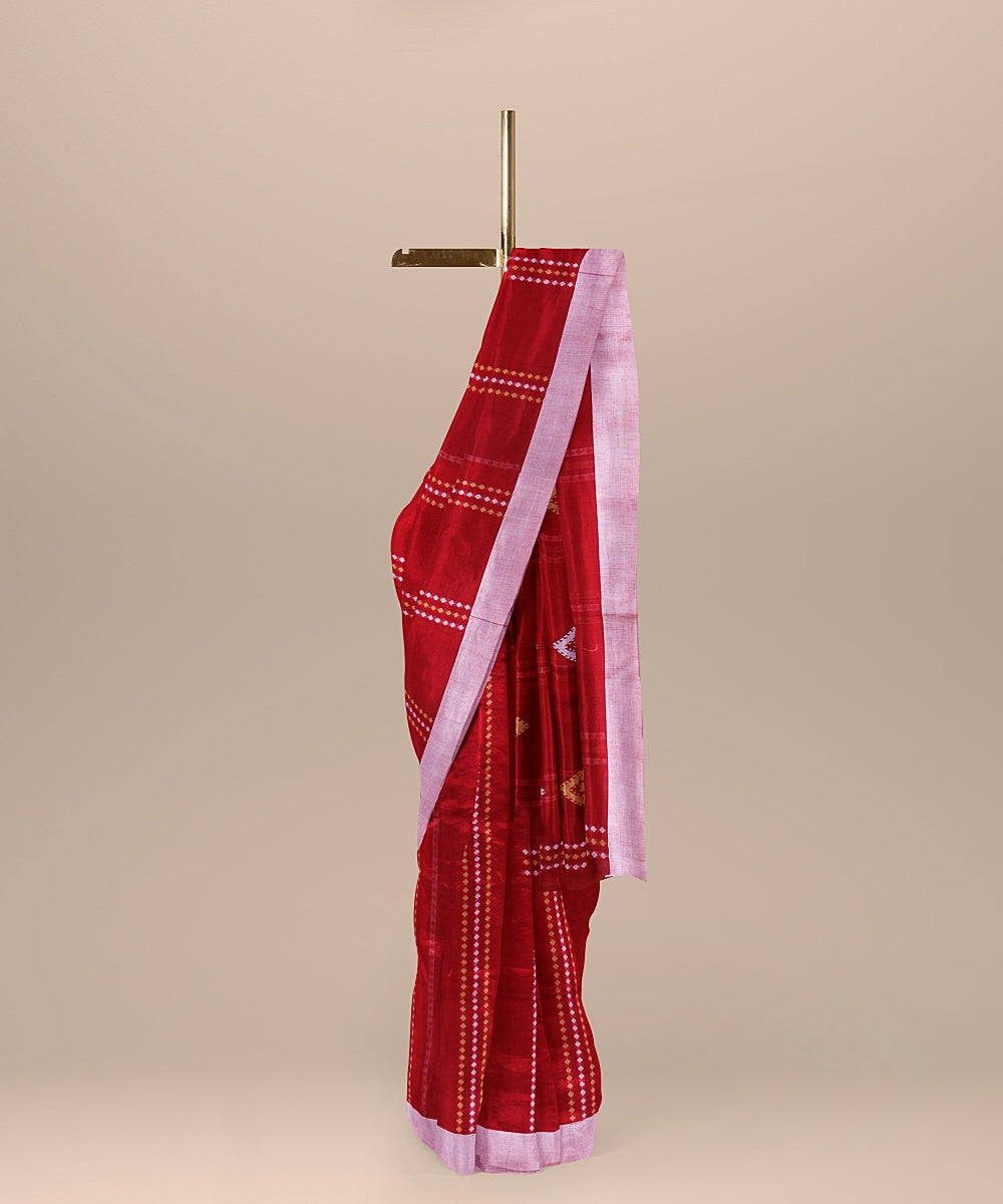 Red offwhite handloom cotton bengal saree