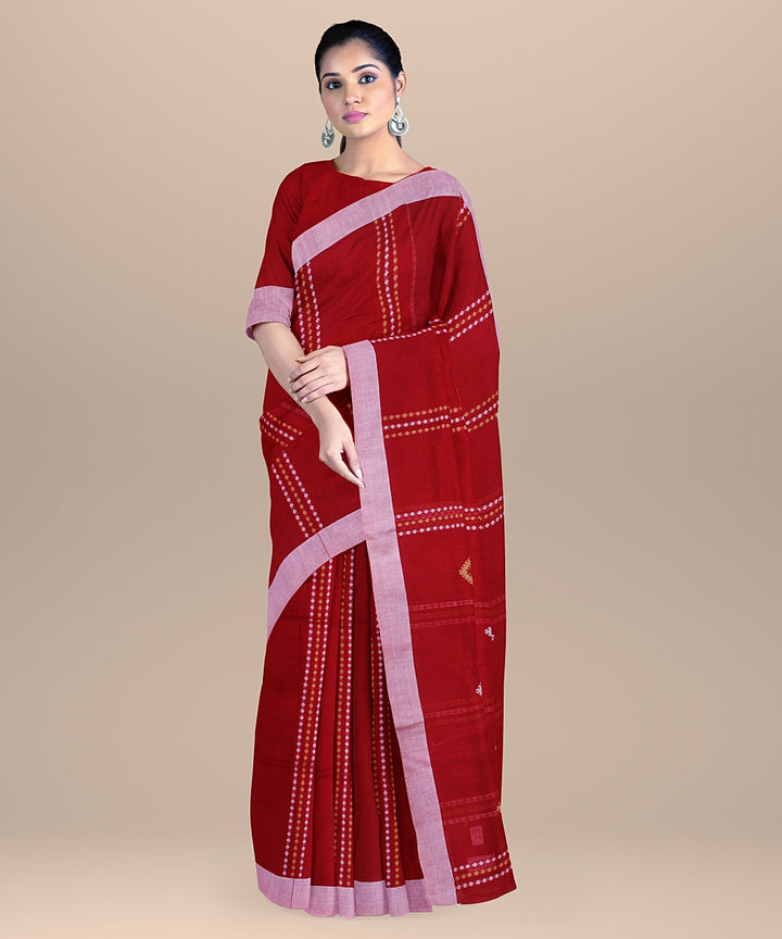 Red offwhite handloom cotton bengal saree