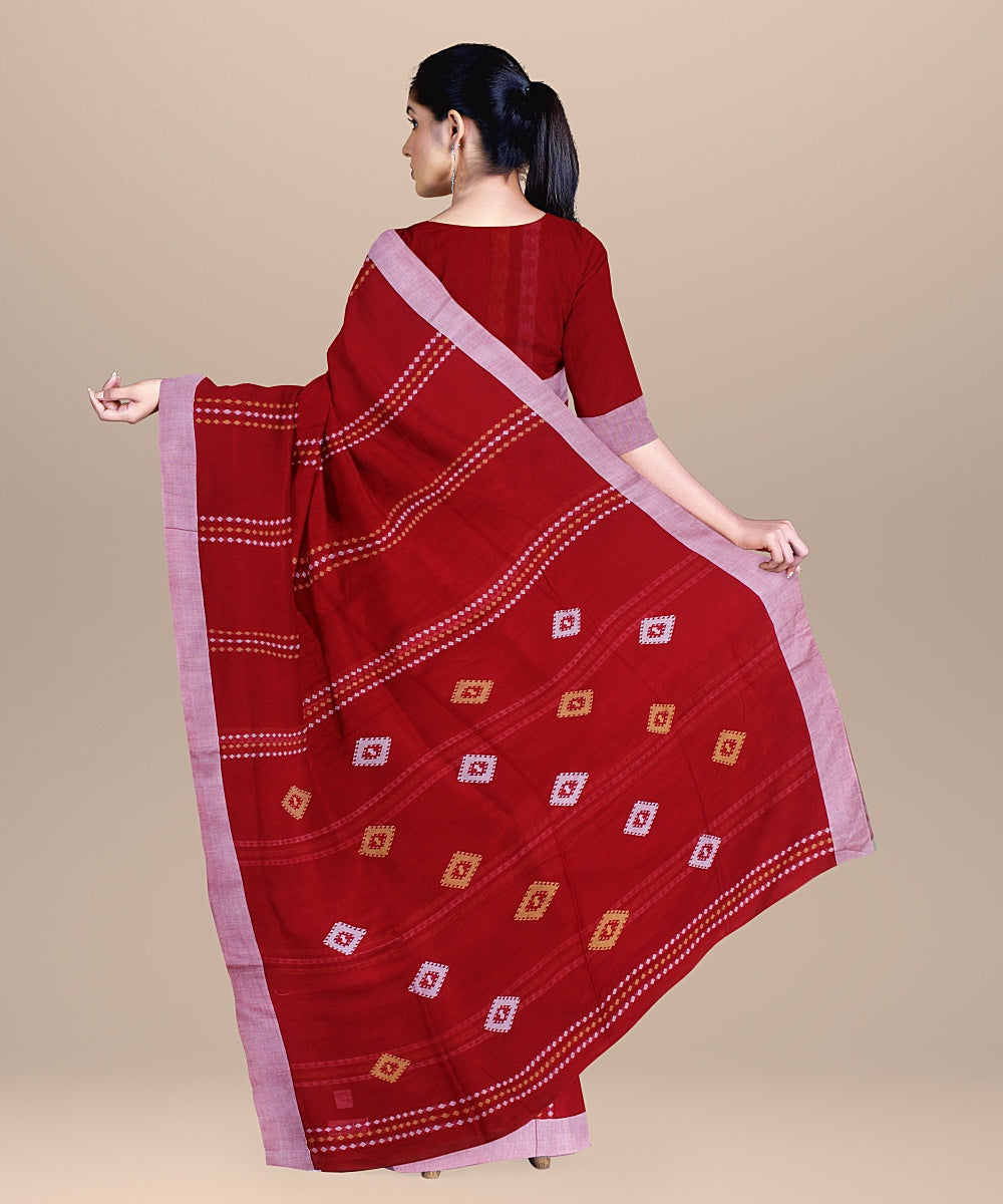 Red offwhite handloom cotton bengal saree