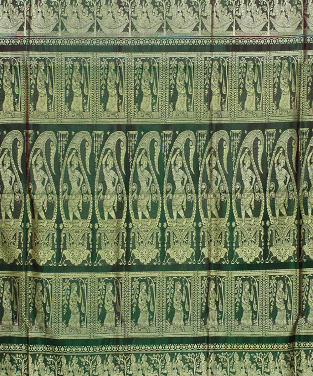 Rani green dual shaded baluchari handwoven silk saree