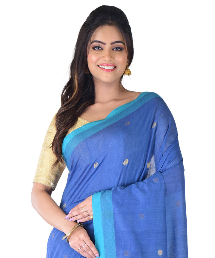 Indigo handwoven cotton silk saree