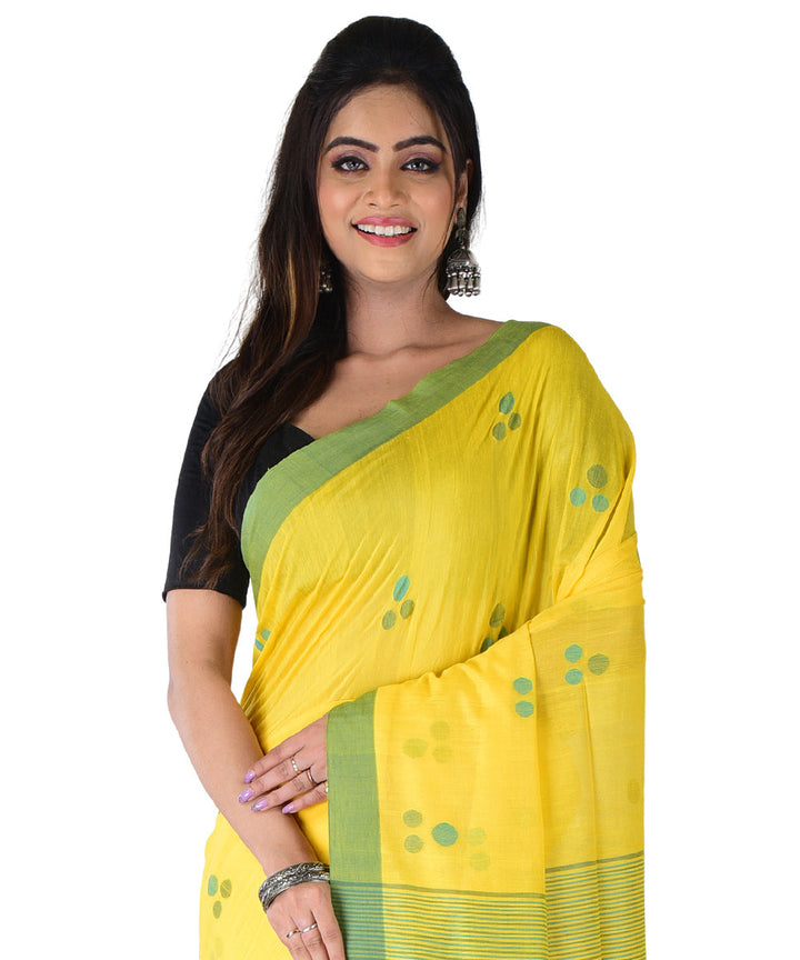 Light yellow violet handwoven cotton silk saree