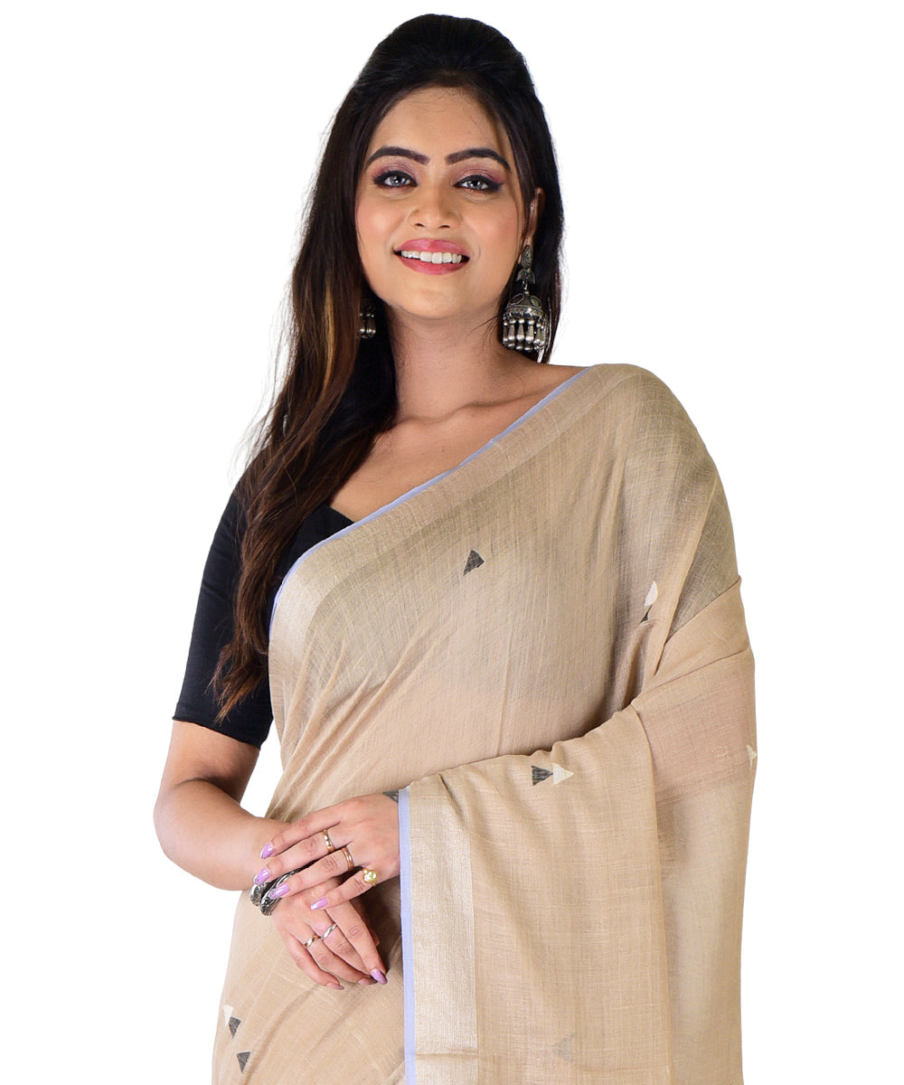 Beige black handwoven cotton silk saree