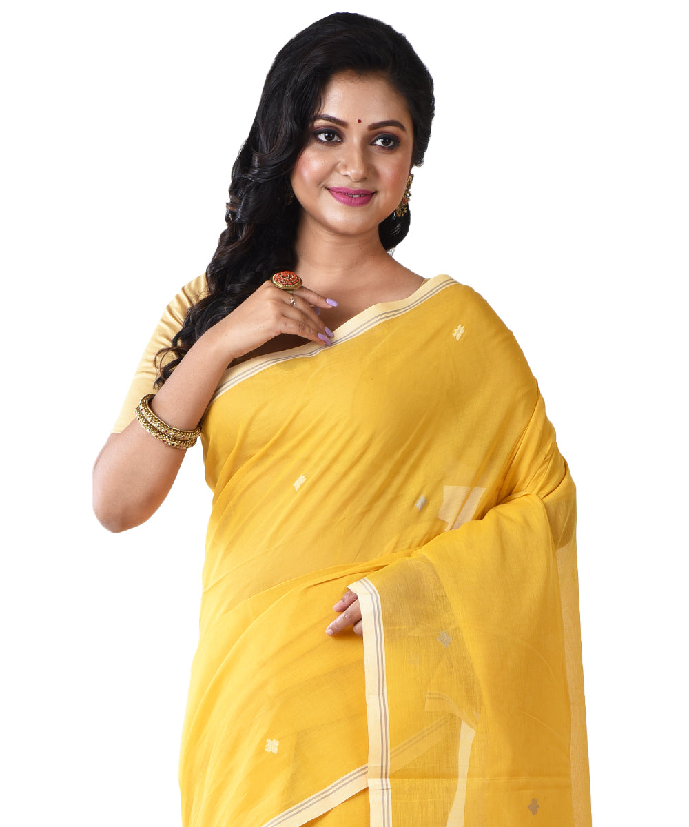 Yellow shantipuri handloom cotton saree