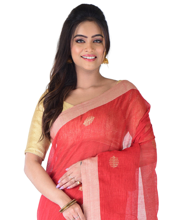 Red white handwoven cotton saree