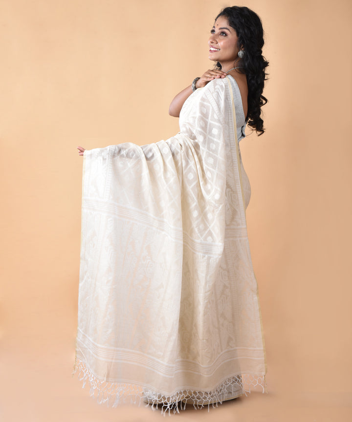 Cream handloom cotton jamdani saree