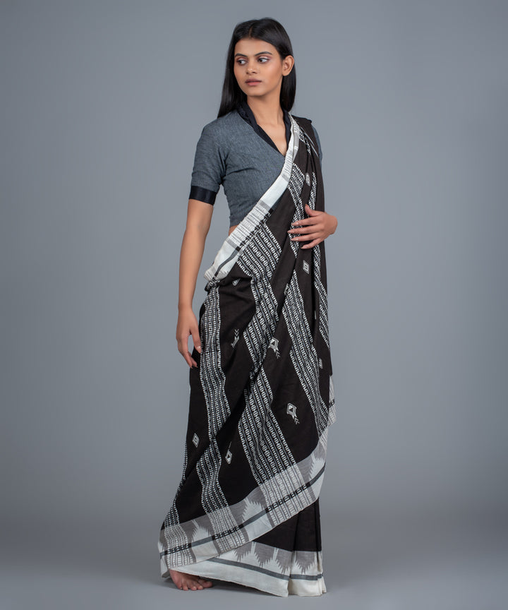 Black white handwoven cotton kotpad saree