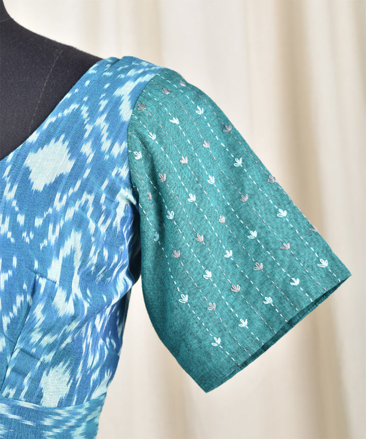 Green handwoven ikat embroidered blouse