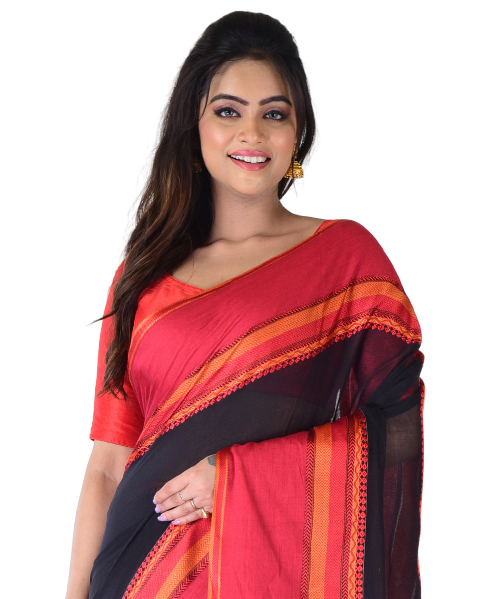 Black red handwoven cotton saree