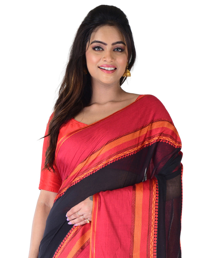 Black red handwoven cotton saree