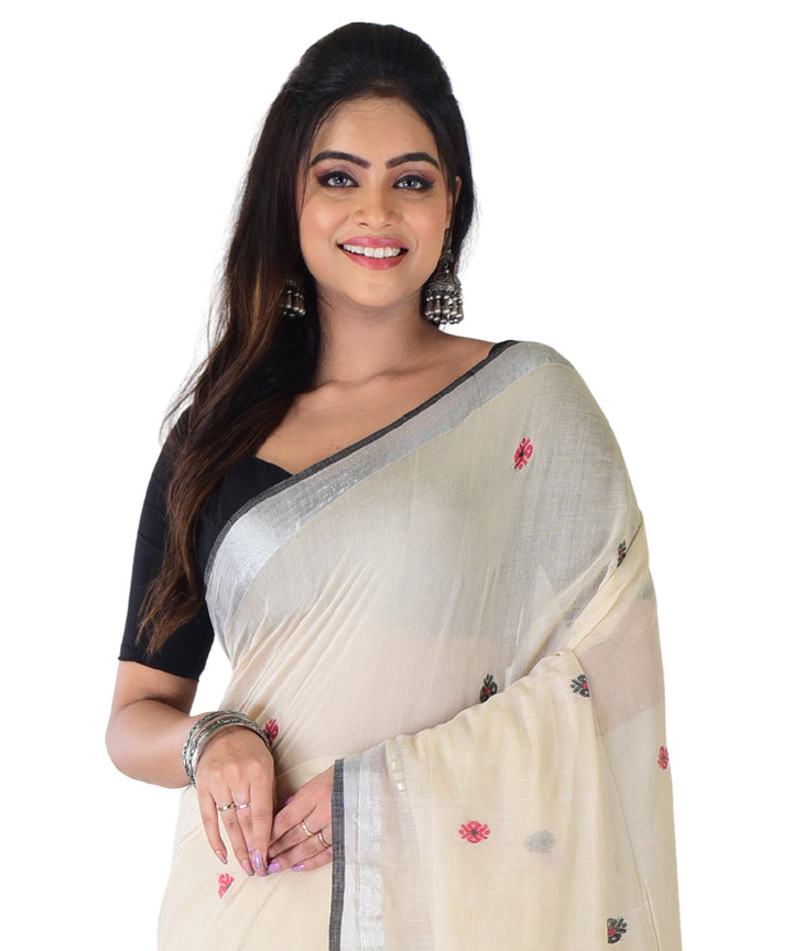 Beige multicolor handwoven buti cotton saree