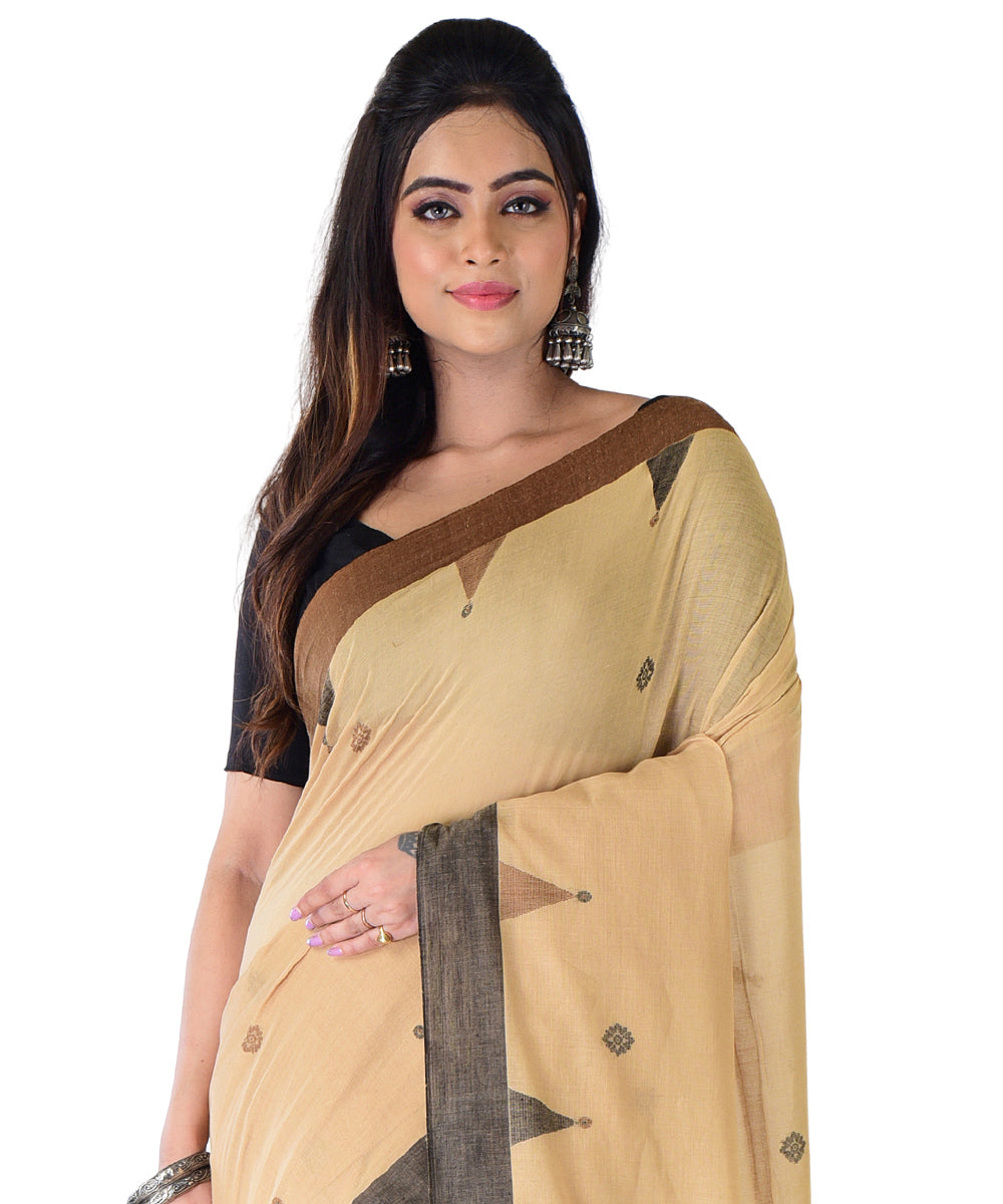 Brown black handwoven cotton saree