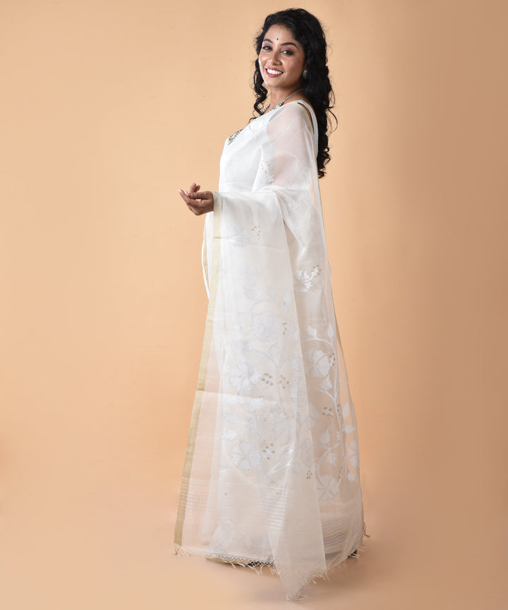 White silk handwoven jamdani saree