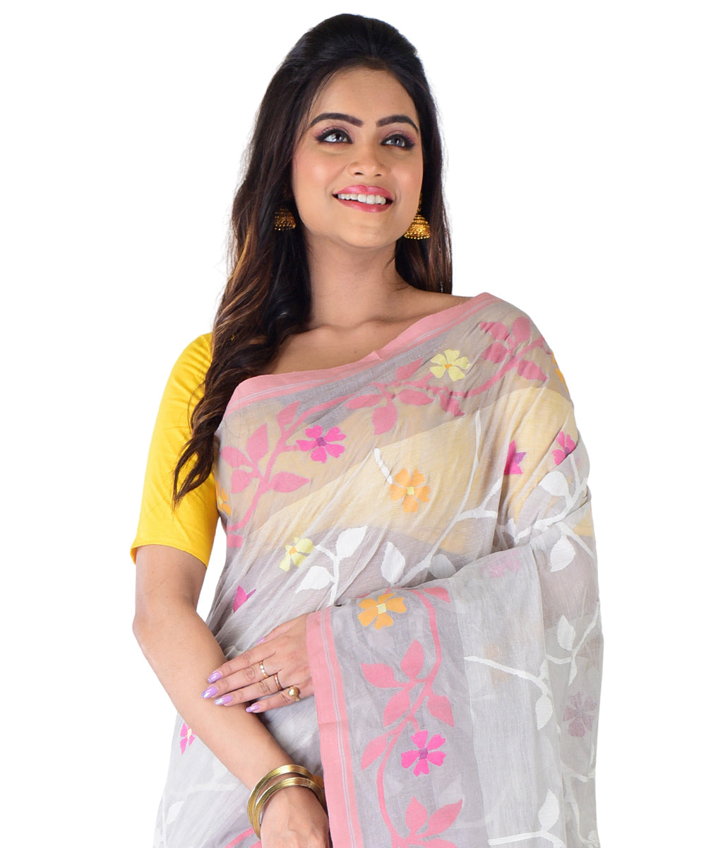 Grey multicolor handwoven cotton saree