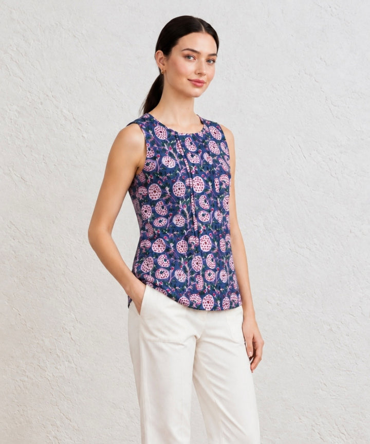 Royal Blue hand block printed cotton sleevless top