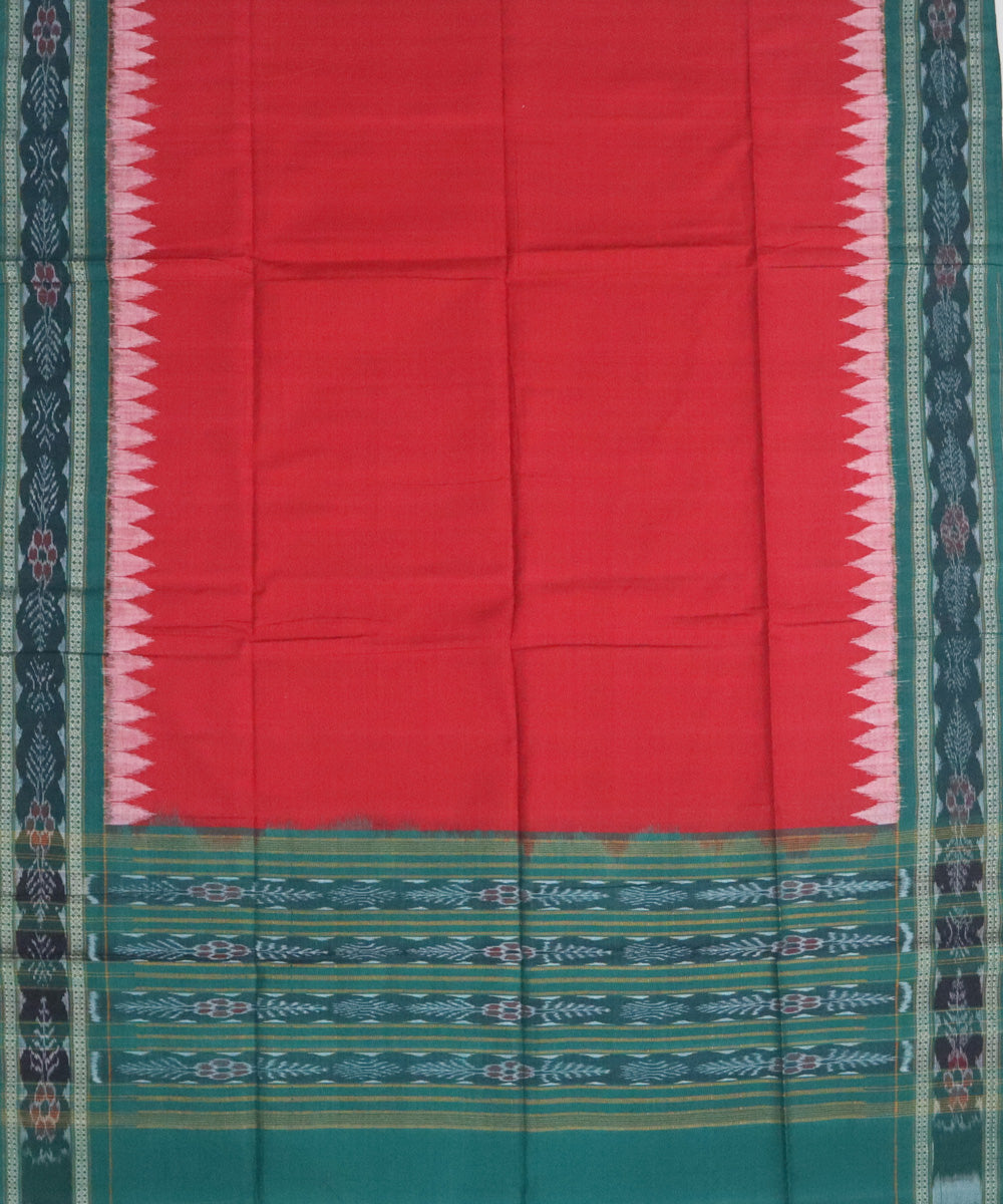 Ruby red green handwoven cotton sambalpuri dress material