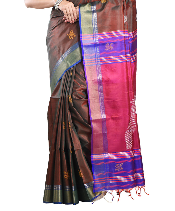 Maroon silk handwoven saree