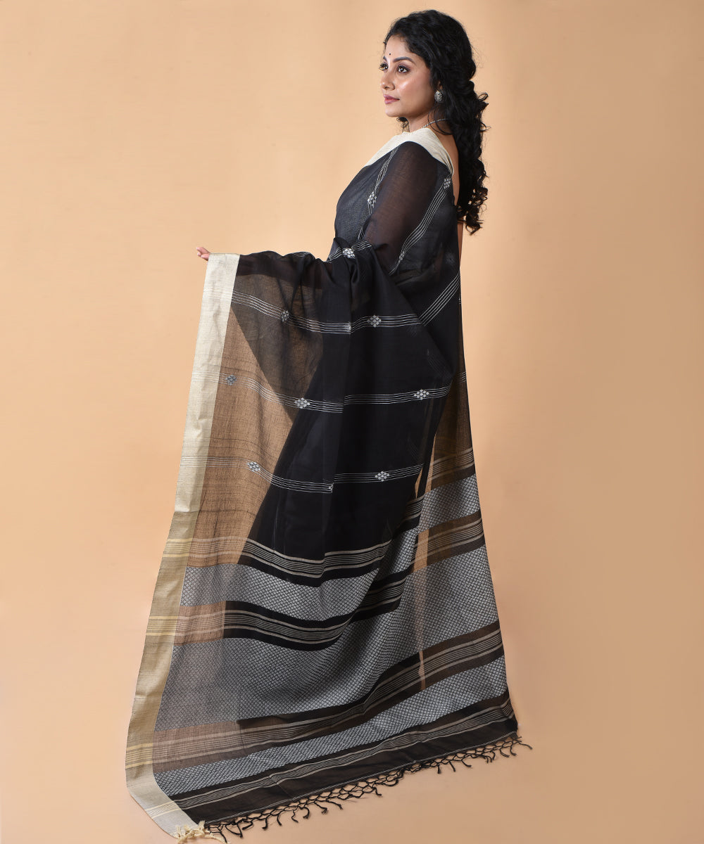 Black cotton handloom jamdani saree