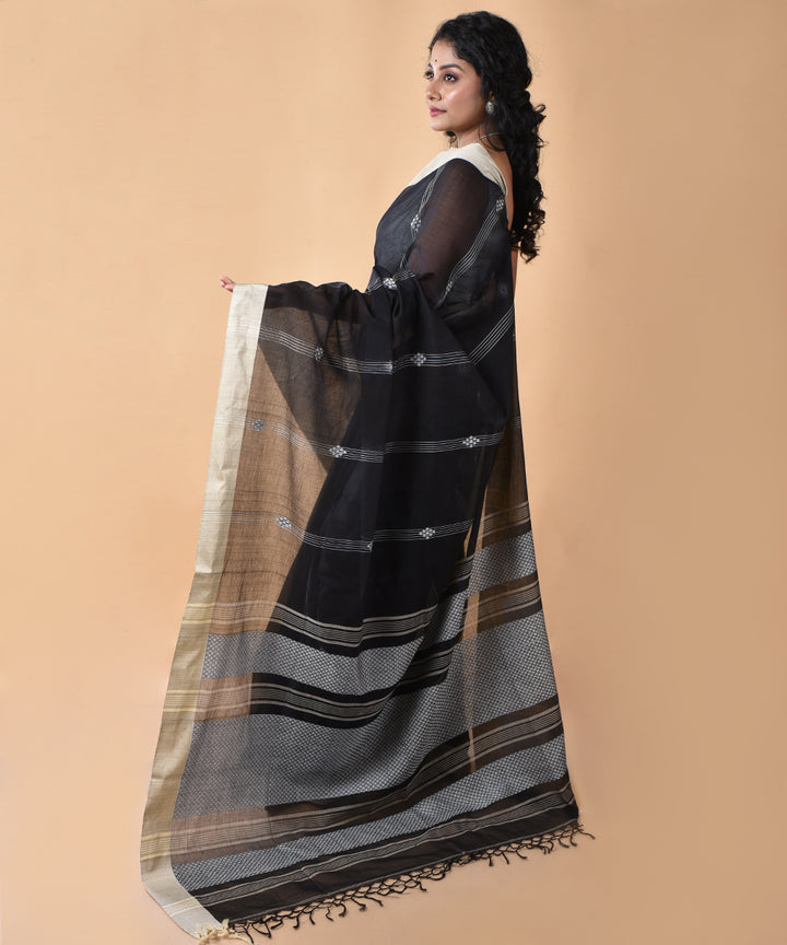 Black cotton handloom jamdani saree
