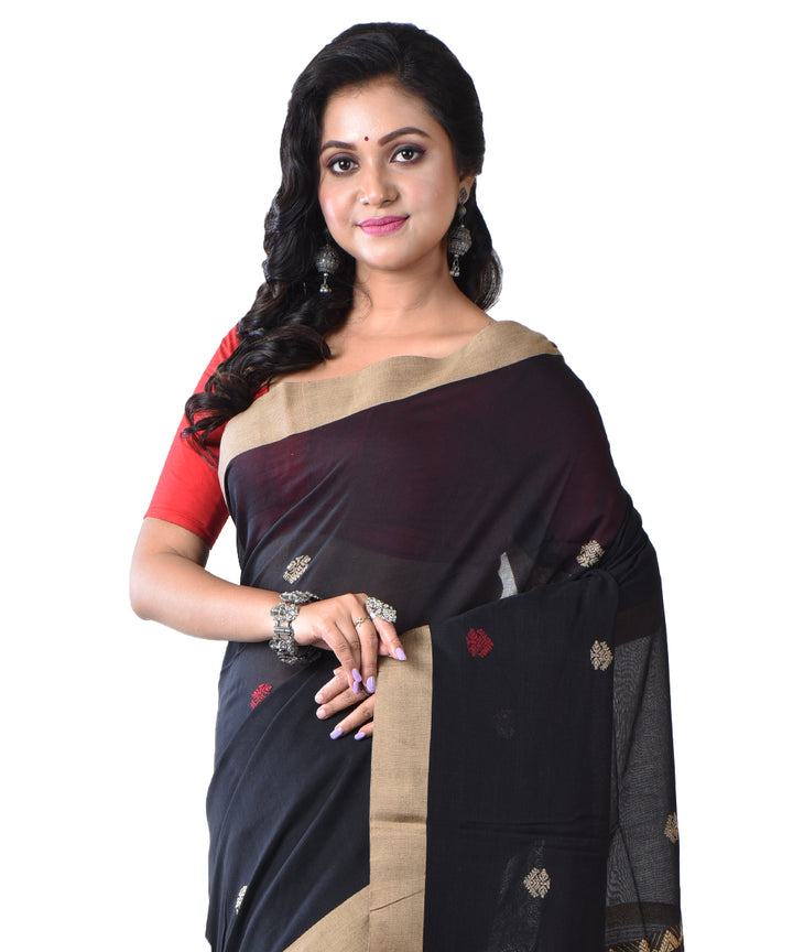 Black shantipuri handloom cotton saree