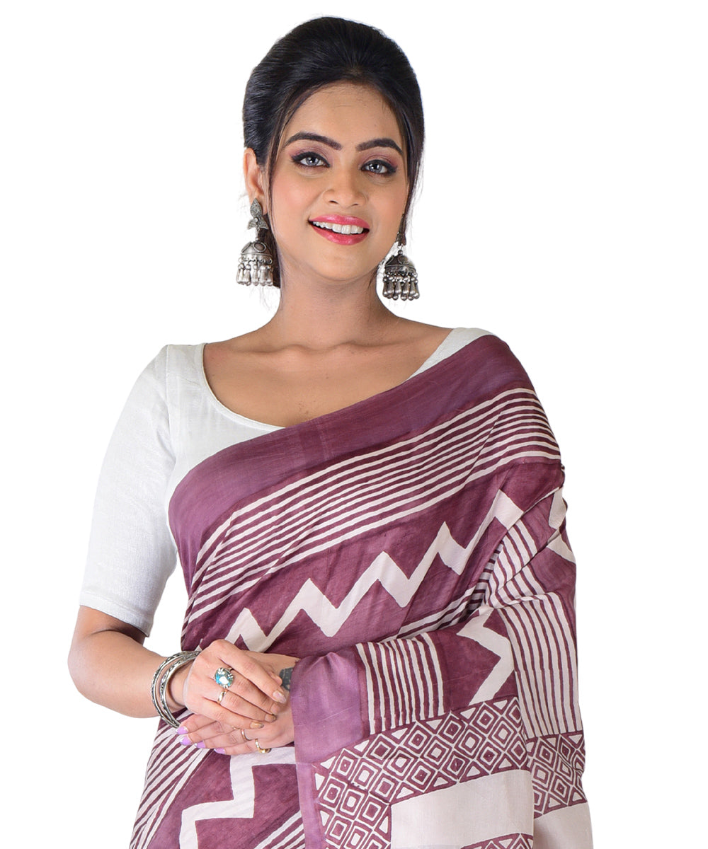 Mauve white handloom silk saree