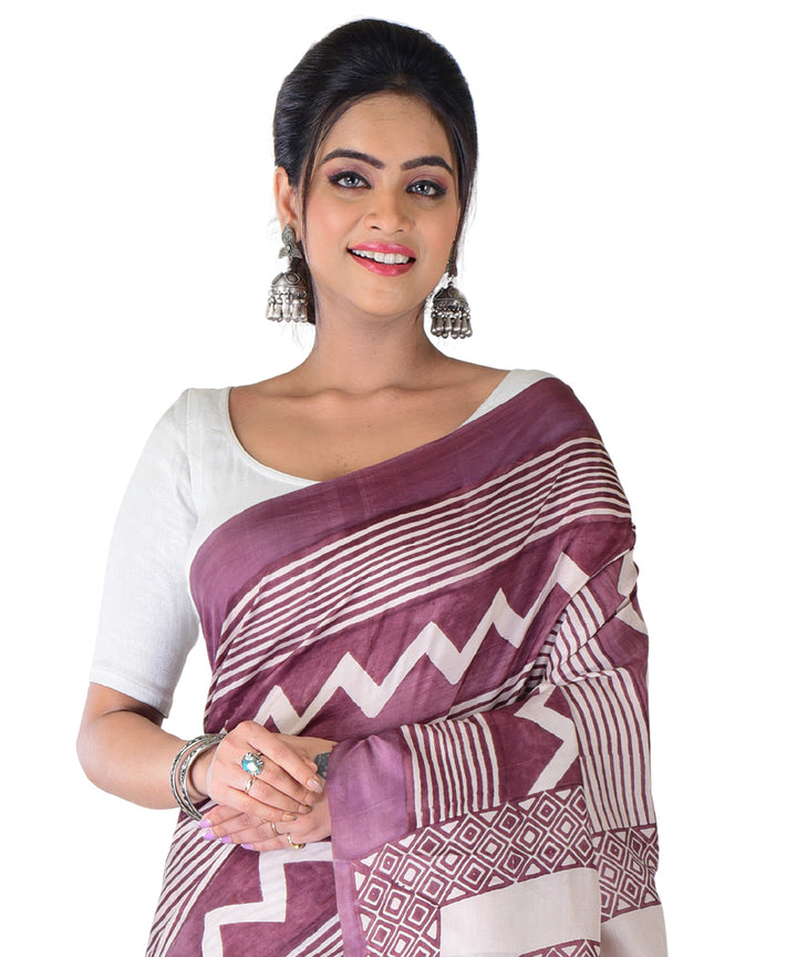 Mauve white handloom silk saree