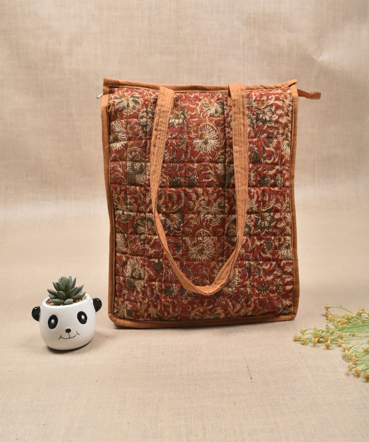 Brown kalamakari quilted tote bag medium