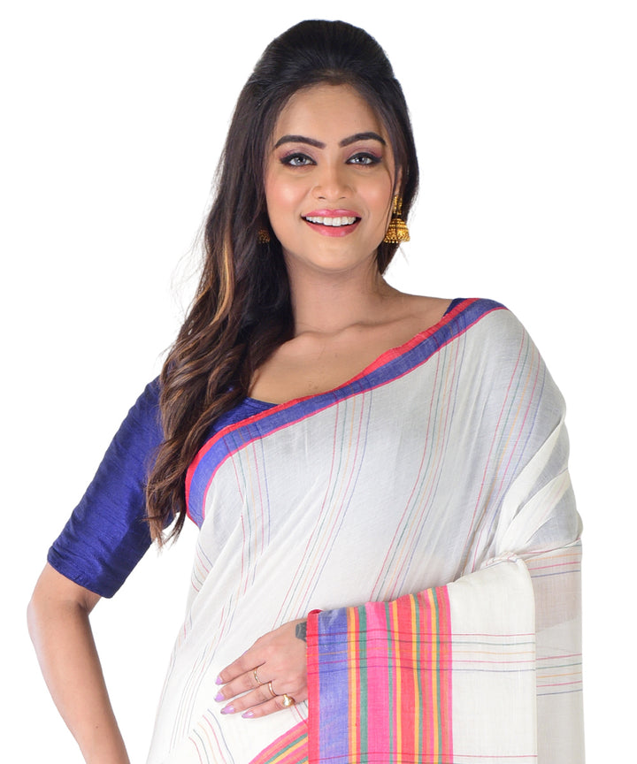 White multicolor handloom cotton saree