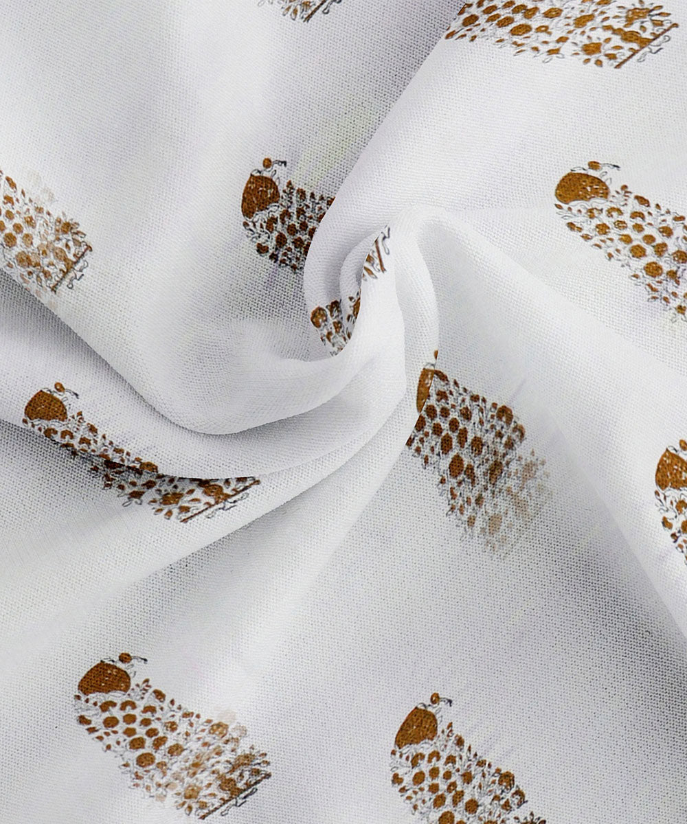 White brown block print king size cotton double bedsheet