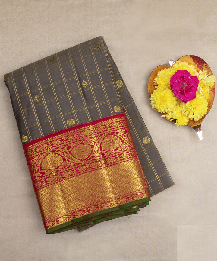 Grey with red handwoven kanjivaram silk saree