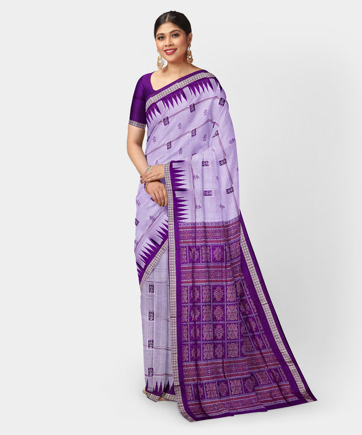 Lavender gray temple border silk handwoven bomkai saree