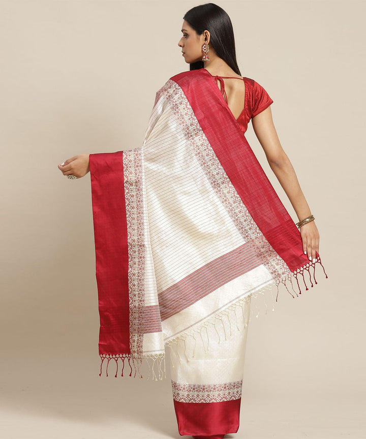 White red silk handwoven shantipuri saree