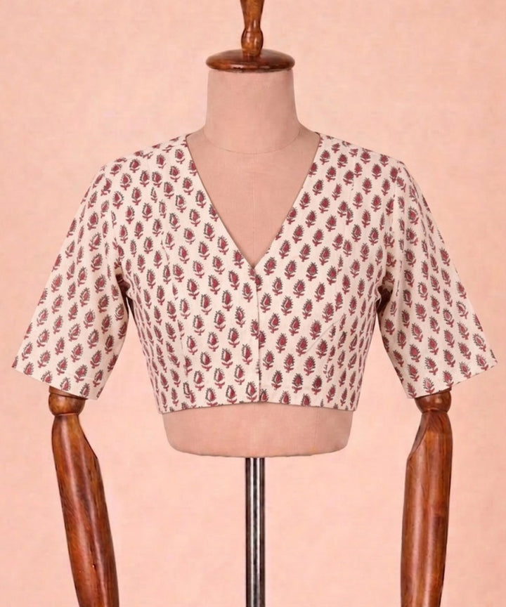 Maroon white cotton v neck front opening blouse