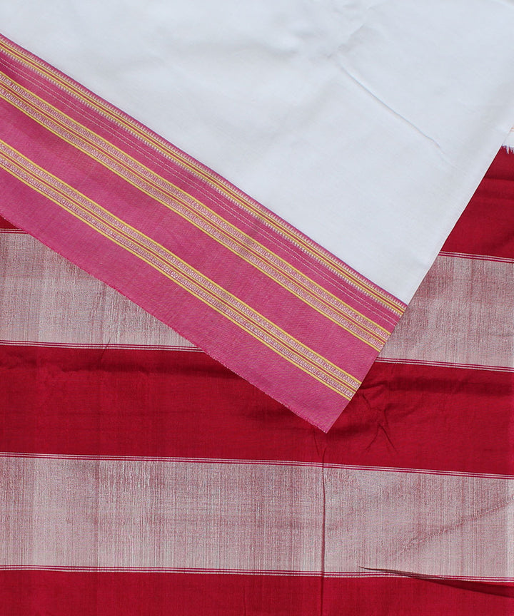 White pink gayatri handloom ilkal cotton saree