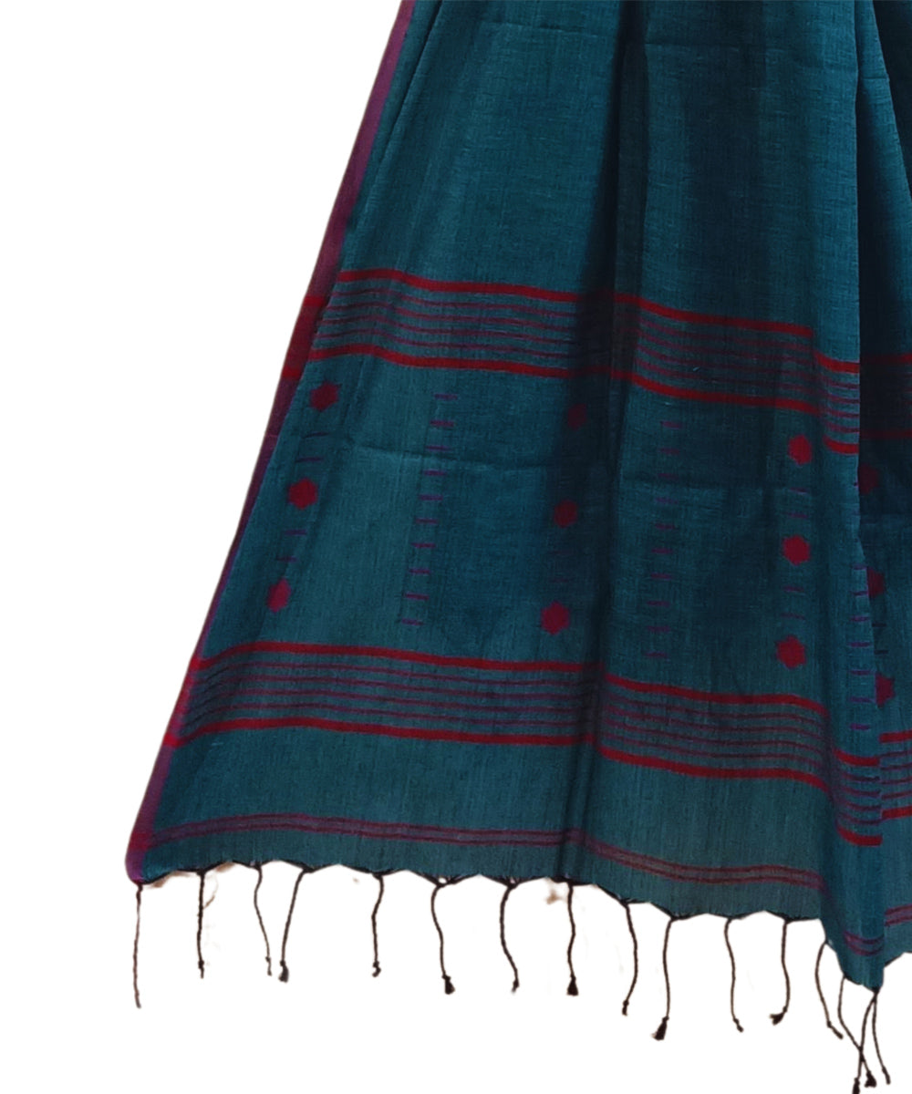Navy blue red handwoven cotton jamdanistole