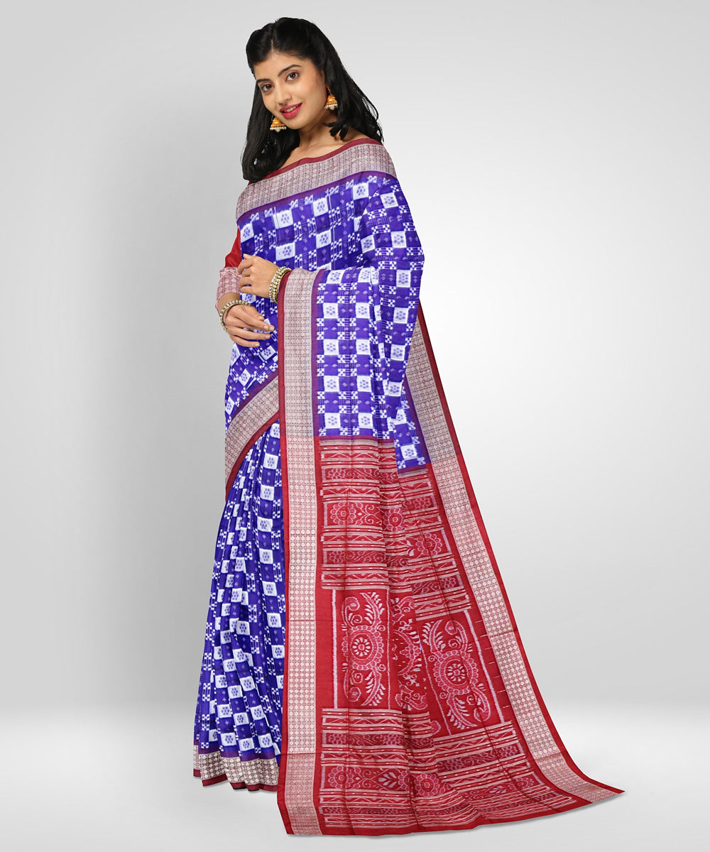 Ocean blue silk handwoven sambalpuri saree