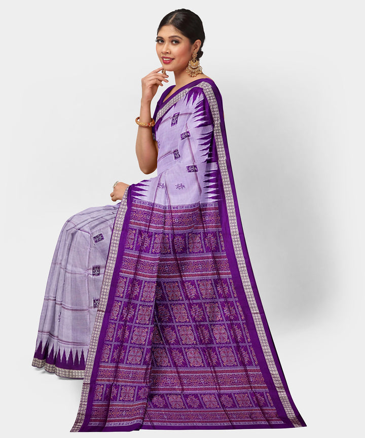 Lavender gray temple border silk handwoven bomkai saree