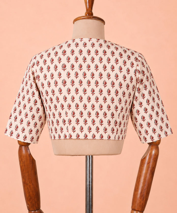 Maroon white cotton v neck front opening blouse