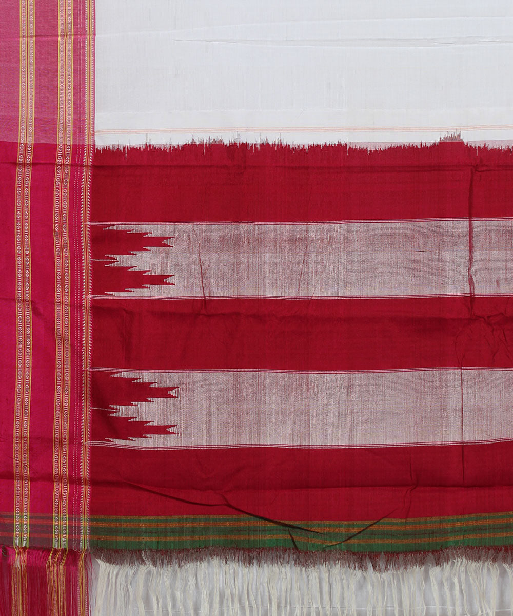 White pink gayatri handloom ilkal cotton saree