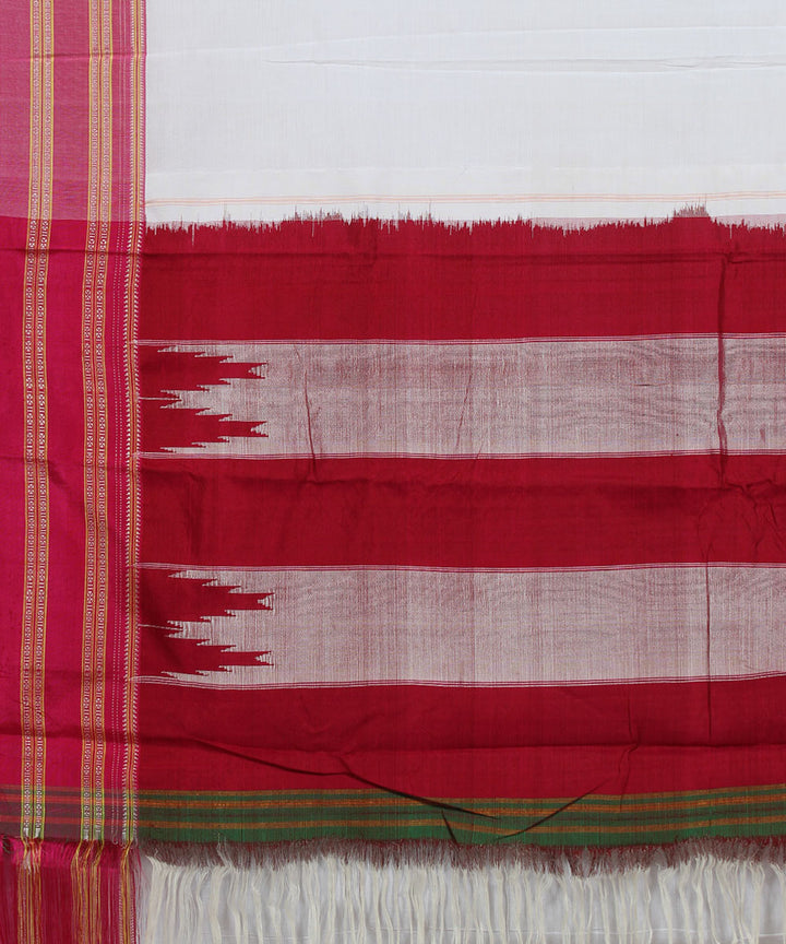 White pink gayatri handloom ilkal cotton saree