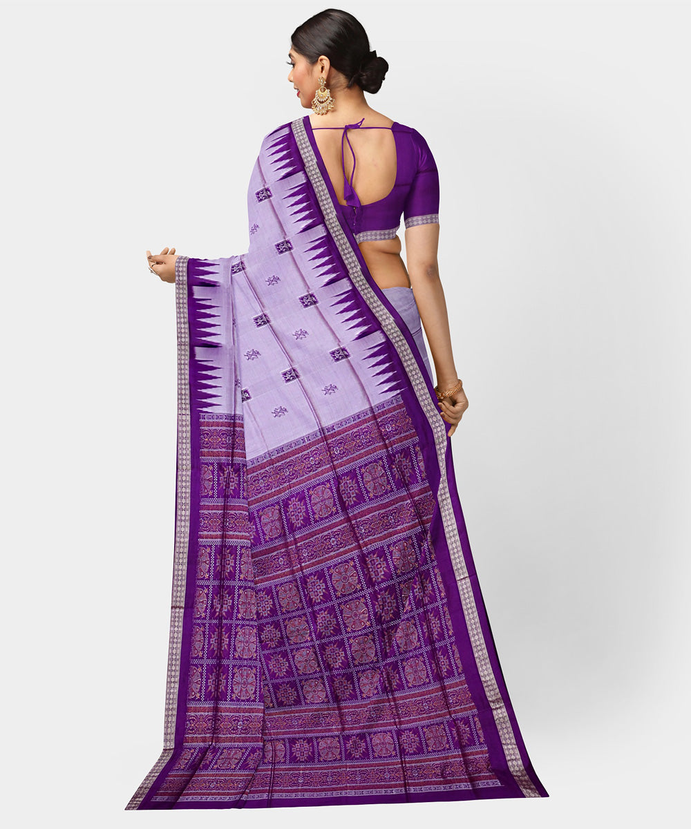 Lavender gray temple border silk handwoven bomkai saree
